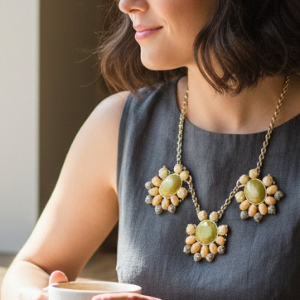 J. Crew Gold and Green Floral Necklace